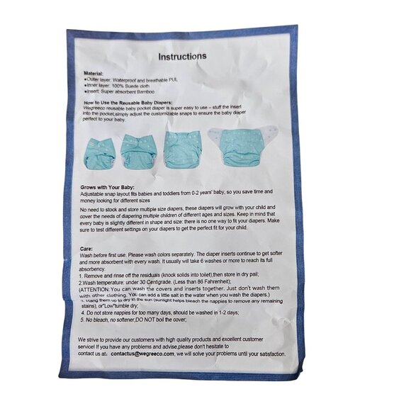 Adjustable Reusable Cloth Diapers 6 Pack W/Bamboo Inserts From Birth to Training - Picture 10 of 10